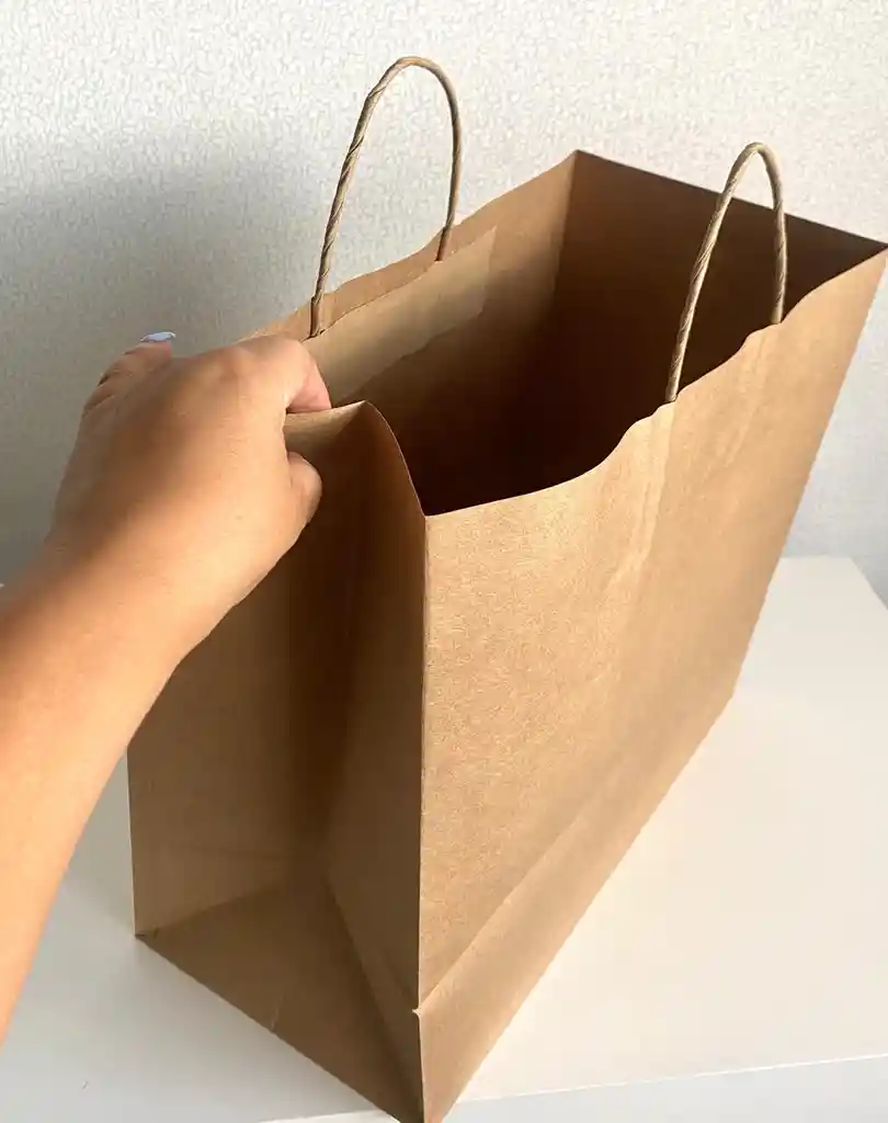 Bolsa Papel Kraft # 14 Con Manija (36x32x18 Cms De Base ), Bolsa De Papel Con Manija