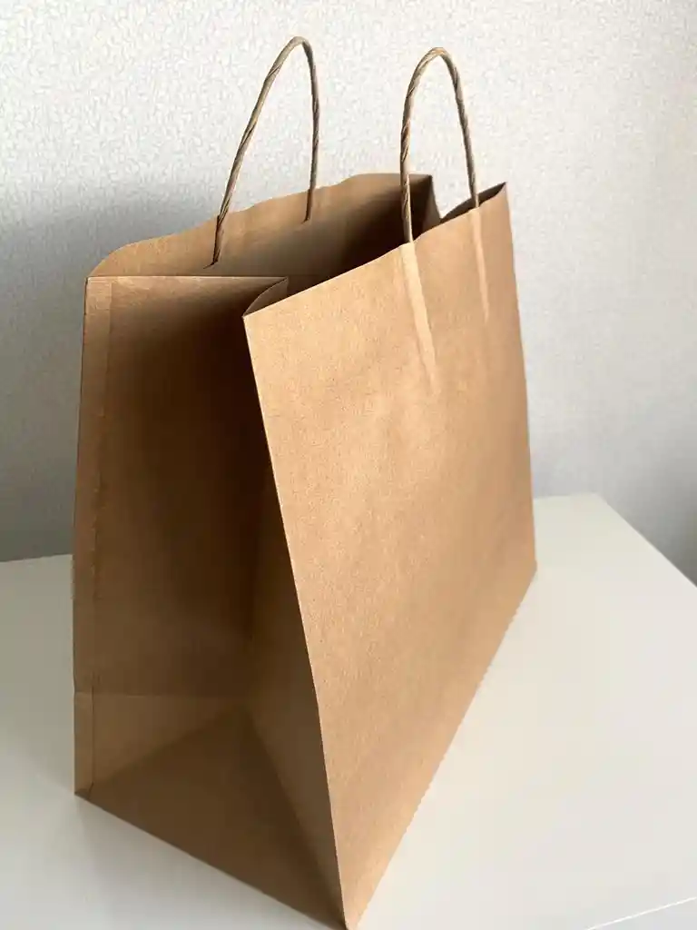 Bolsa Papel Kraft # 14 Con Manija (36x32x18 Cms De Base ), Bolsa De Papel Con Manija
