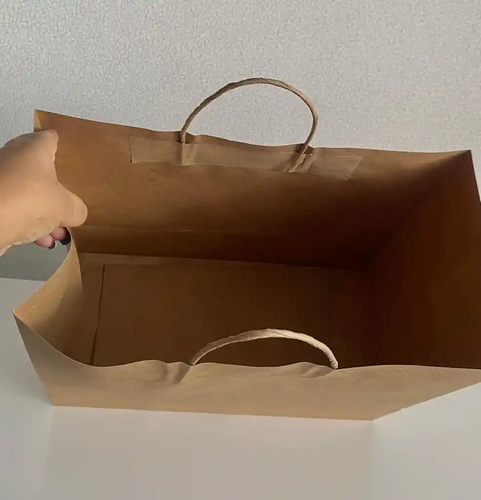 Bolsa Papel Kraft # 14 Con Manija (36x32x18 Cms De Base ), Bolsa De Papel Con Manija