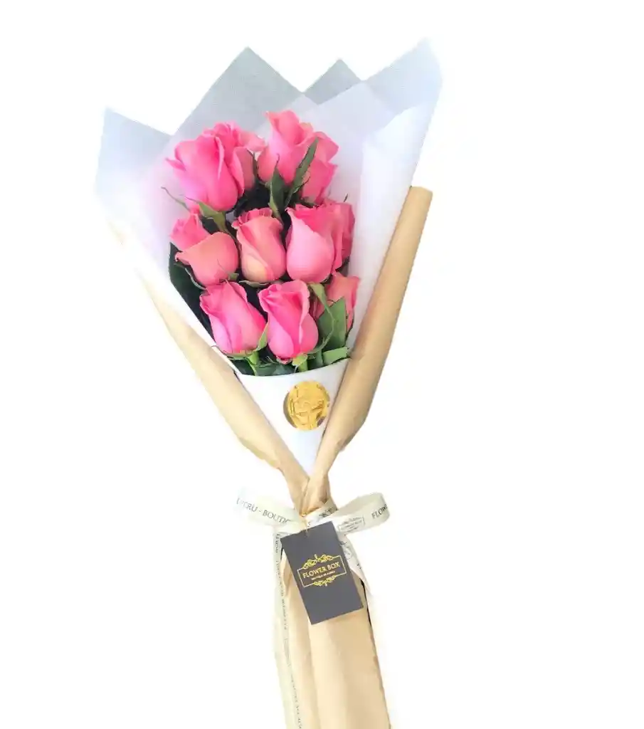Bouquet Alargado De 12 Rosas Rosadas