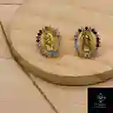 Juego De Collar Y Aretes De Seguridad En Rodio Dorado Virgen De Guadalupe