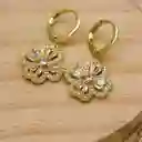 Juego De Collar Y Aretes De Seguridad En Rodio Dorado Flor
