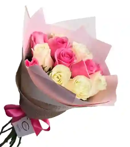 Ramo Redondo De 12 Rosadas Y Blancas