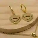 Juego De Collar Y Aretes De Seguridad En Rodio Dorado Corazon