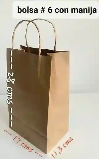 Bolsa Papel Kraft # 6 Con Manija (17x28x11.5 Cms)