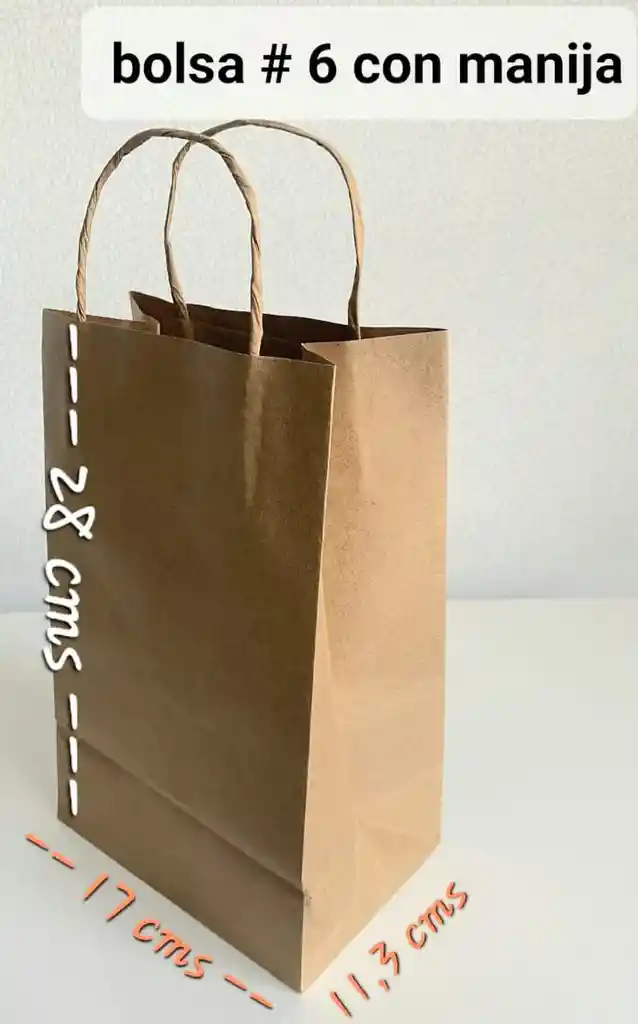 Bolsa Papel Kraft # 6 Con Manija (17x28x11.5 Cms)