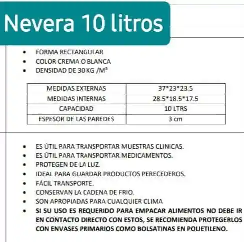 Nevera Icopor 10 Litros, Cava 10 Litros