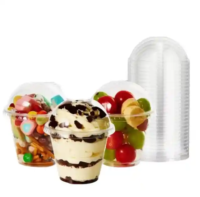 Vasos 9 Onzas Pet X12 Unds Con Tapa Domo, Vasos 9 Onzas Con Sobrecopa Sin Perforación