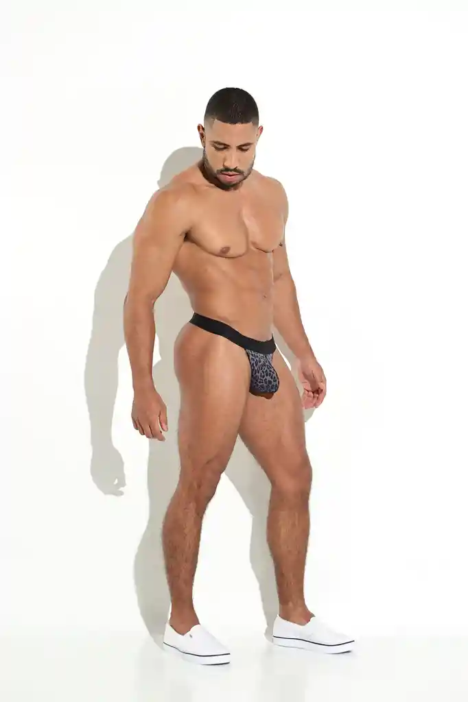 Talla Xl Sport Thong Tanga Sport Brasilera Hilo Hombre Power Cup (push Up) Algodón Animal Print Gris Blokes