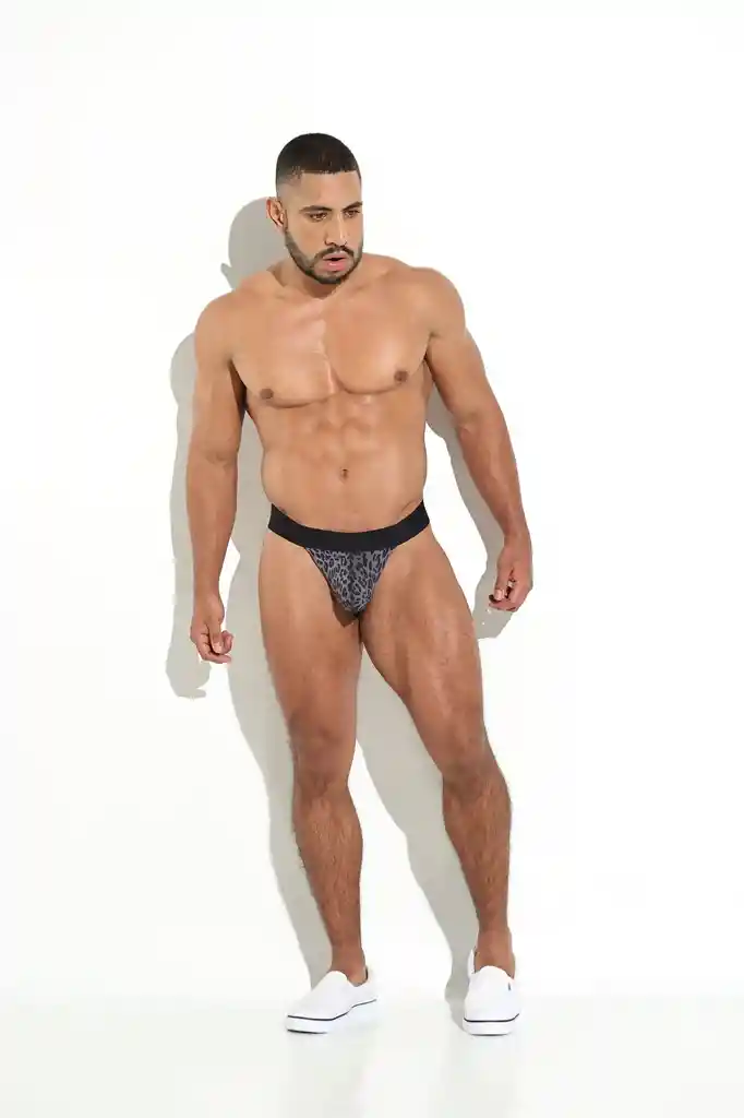 Talla Xl Sport Thong Tanga Sport Brasilera Hilo Hombre Power Cup (push Up) Algodón Animal Print Gris Blokes