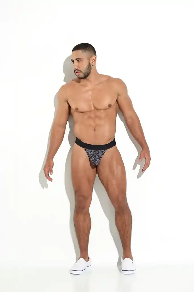 Talla Xl Sport Thong Tanga Sport Brasilera Hilo Hombre Power Cup (push Up) Algodón Animal Print Gris Blokes