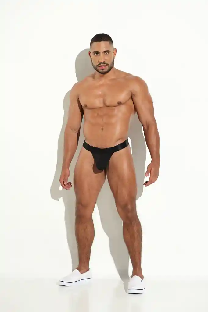 Talla Xl Sport Thong Tanga Sport Brasilera Hilo Hombre Power Cup (push Up) Microfibra Negra Blokes