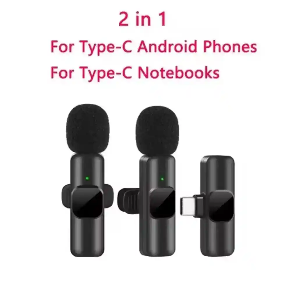 Micrófono Inalámbrico Dual Con Receptor Tipo-c Para Celulares Y Cámaras