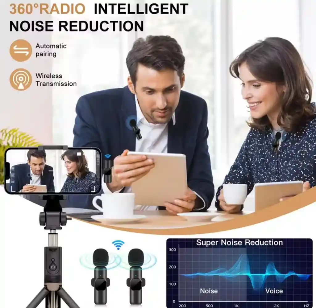 Micrófono Inalámbrico Dual Con Receptor Tipo-c Para Celulares Y Cámaras