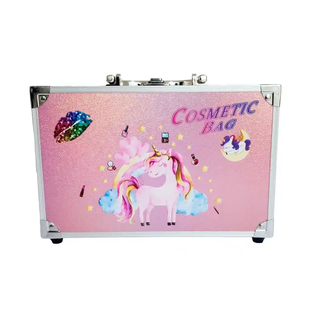 Maleta Kit Maquillaje Unicornio Niñas Juguete Esmaltes Color