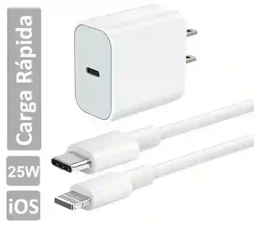 Cargador Iphone 25w + Cable Carga Rápida Tipo C A Lightning Genérico