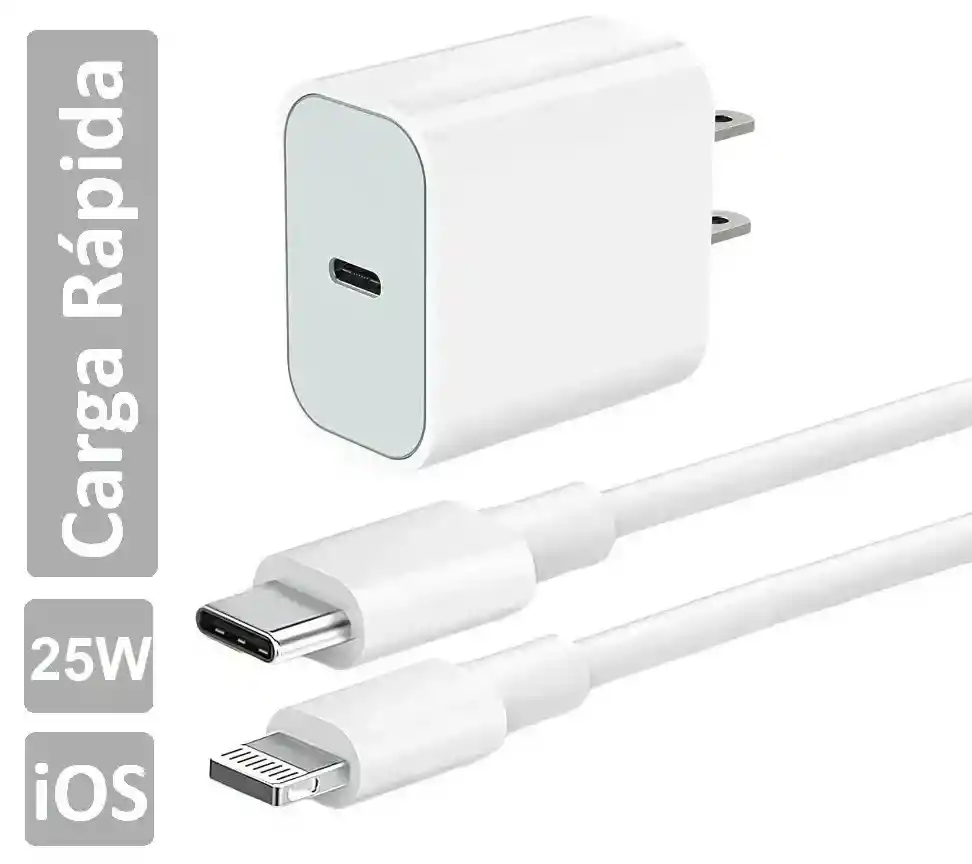 Cargador Iphone 25w + Cable Carga Rápida Tipo C A Lightning Genérico
