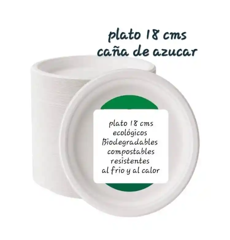 Platos Ecológicos 18 Cms X 20 Unds En Bagazo De Caña, Platos Desechables Y Biodegradables