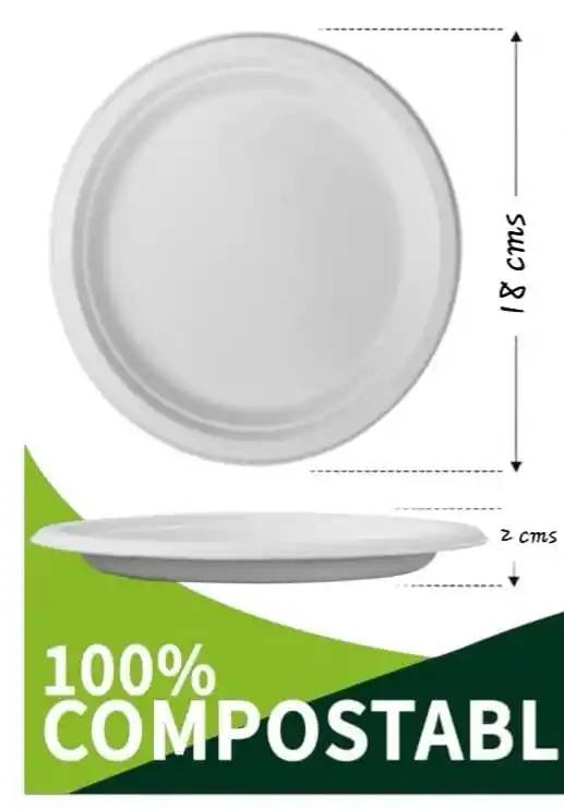 Platos Ecológicos 18 Cms X 20 Unds En Bagazo De Caña, Platos Desechables Y Biodegradables