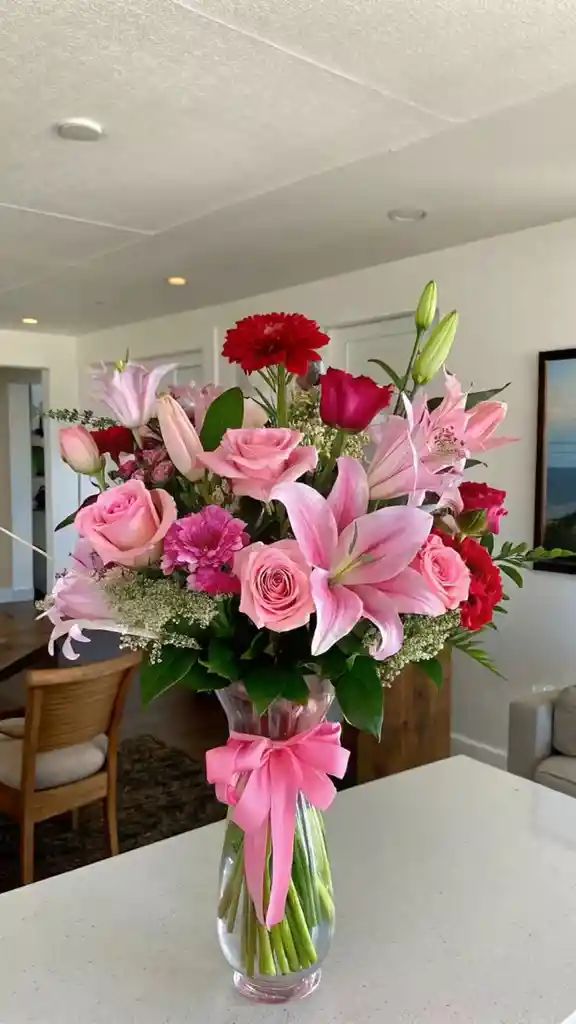 Jarron De Lirios Con Rosas