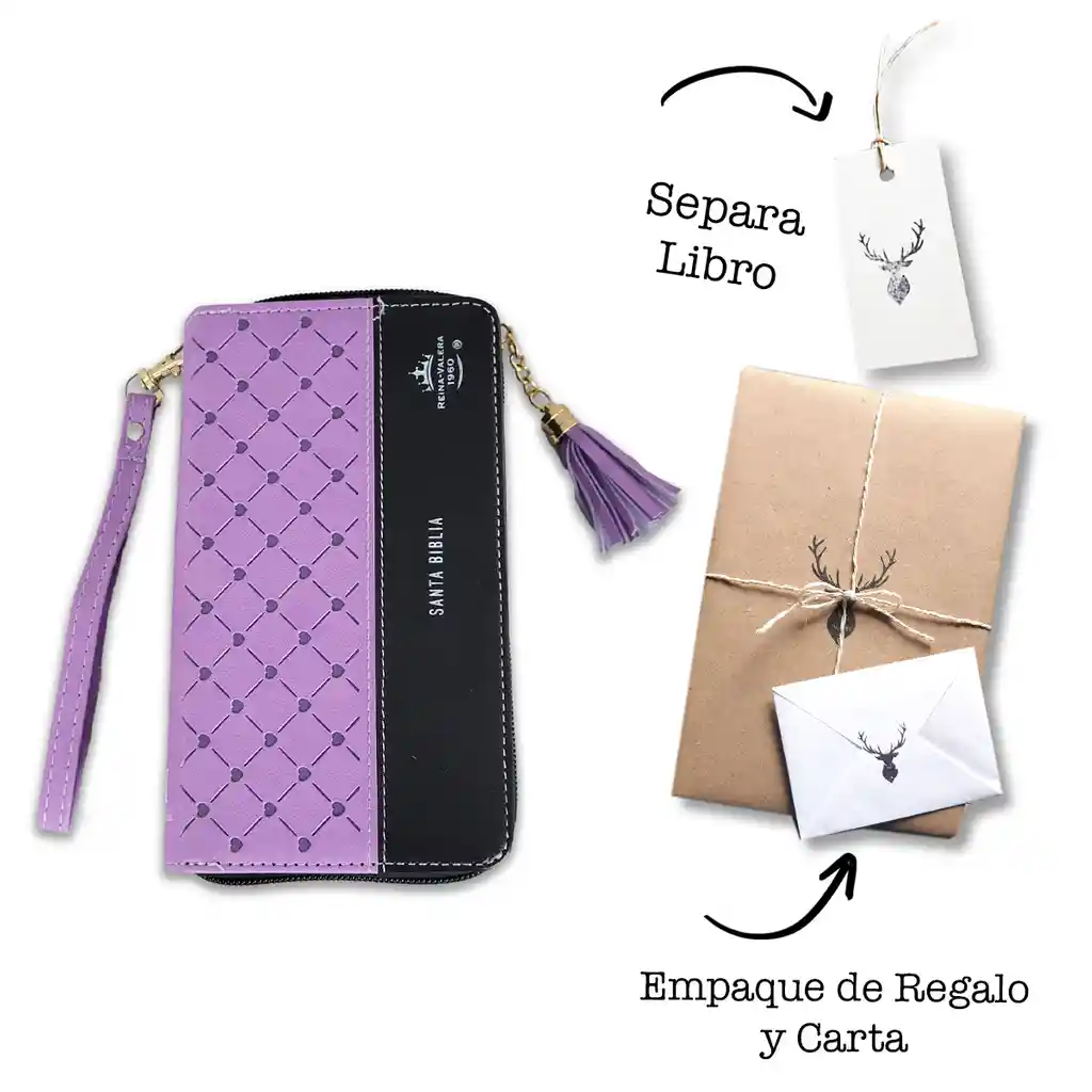 Biblia Rvr 1960 Chequera Lila-negro Cierre
