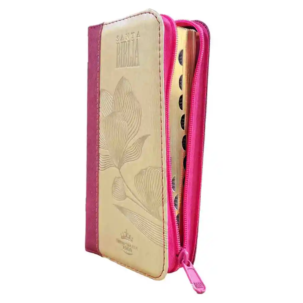 Biblia Rvr60 Tipo Chequera Magenta Beige Índice Cierre