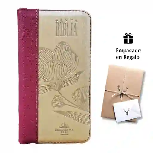 Biblia Rvr60 Tipo Chequera Magenta Beige Índice Cierre