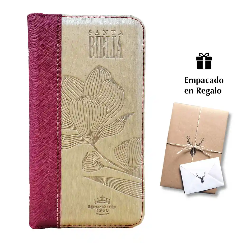 Biblia Rvr60 Tipo Chequera Magenta Beige Índice Cierre