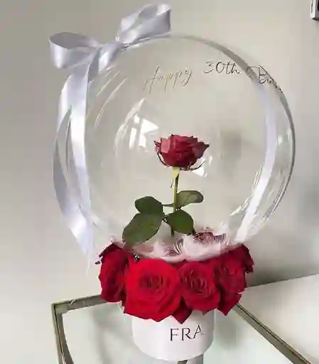 Caja Con Rosas Con Globo Burbuja Con Rosa Enterna