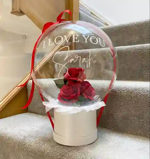 Caja Con Globo Con Rosas