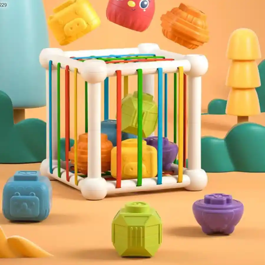 Juguete Cubo Didáctico Con Jenga Y Bandas Elásticas