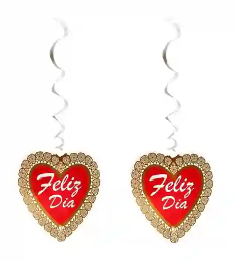 Espiral Colgante Corazón Rojo Dorado Feliz Dia X 2 Und Amor Aniversario Party
