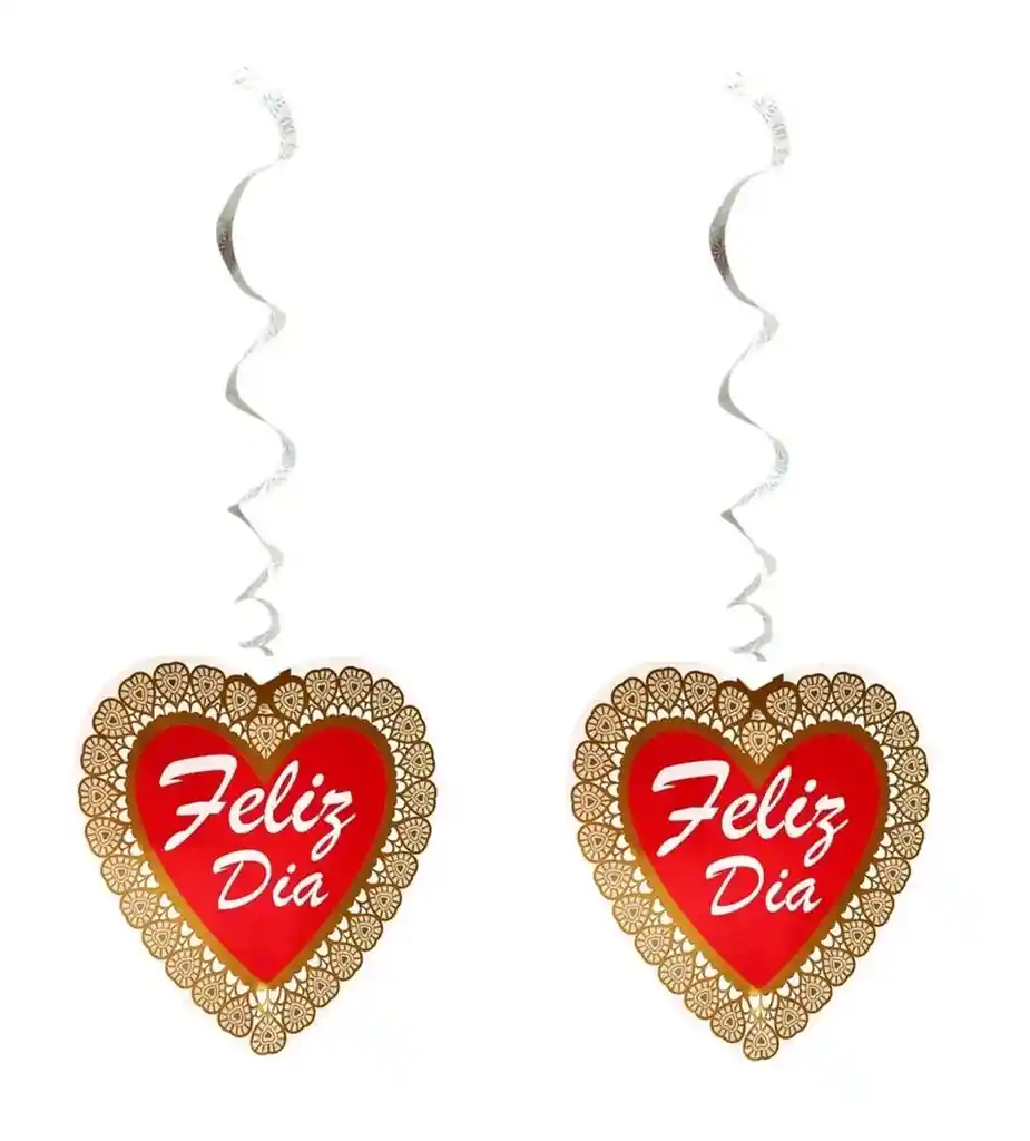 Espiral Colgante Corazón Rojo Dorado Feliz Dia X 2 Und Amor Aniversario Party
