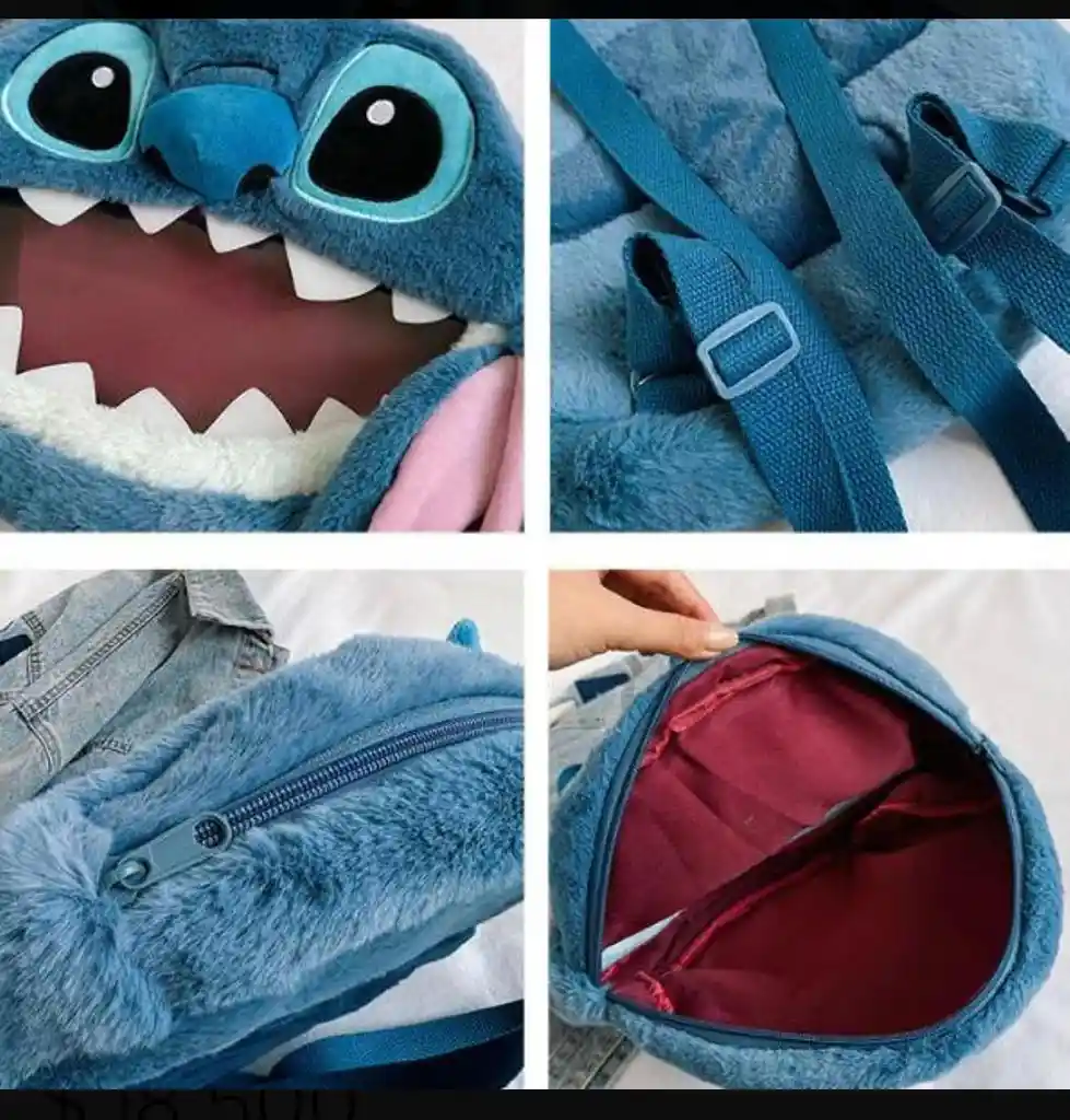Morral Maleta Cara Stitch Felpa Escolar Mochila