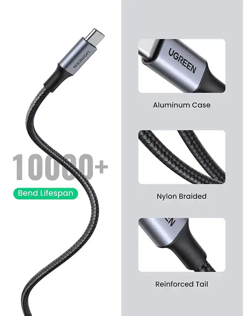 Cable Usb A A Usb C Ugreen 480 Mbps Reforzado De 1 M Color Negro