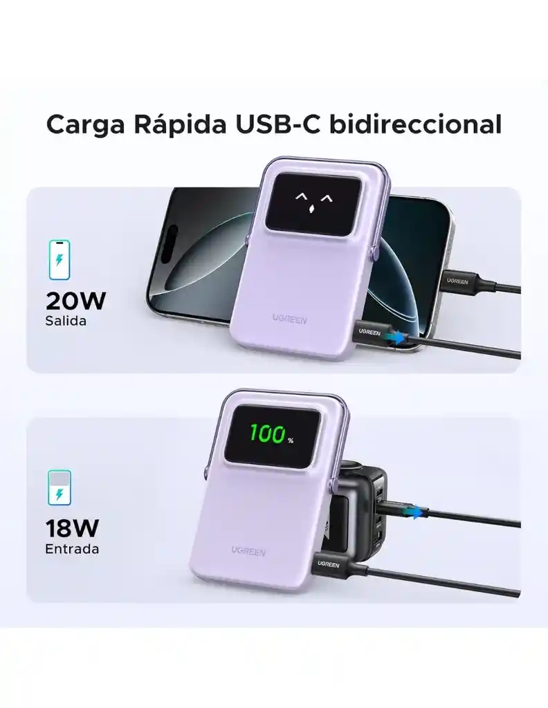 Power Bank Ugreen Magsafe Mini 5000mah 20w Con Pantalla Morado