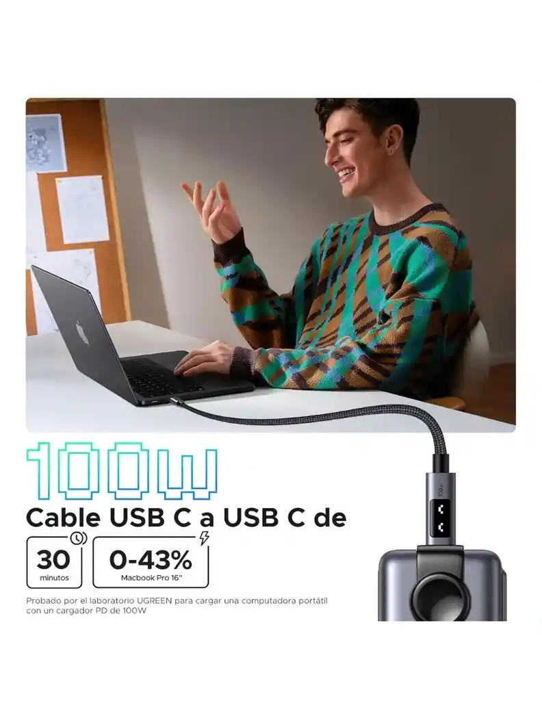 Cable Tipo C A Tipo C Ugreen Uno 100w 1m Con Pantalla Led