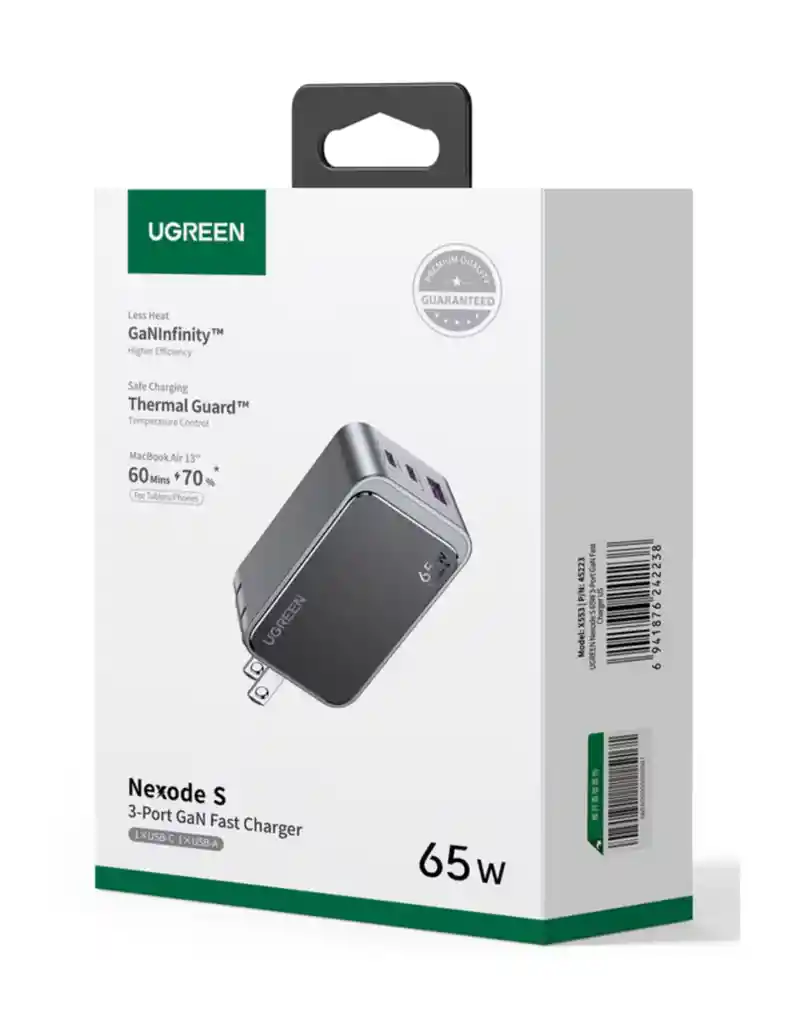 Cargador Usb C Ugreen Nexode S 65w Gan 3 Puertos