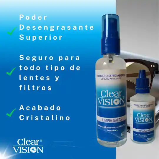 Limpia Gafas/lentes Clear Vision. Kit Spray 60ml,gotero 30ml, Paño De Microfibra Premium Para Lentes, Destornillador Portátil.