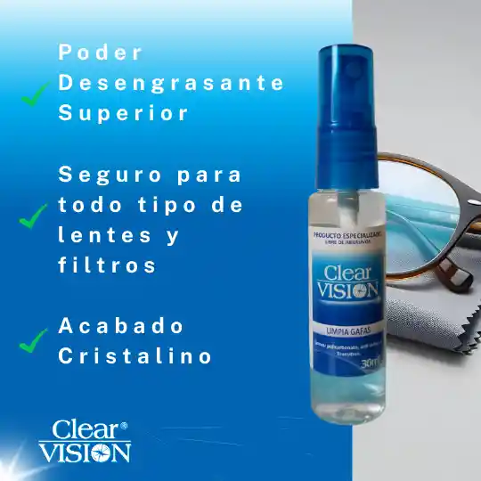 Limpia Gafas/lentes Clear Visión. Spray 60ml Más Paño De Microfibra Premium Para Lentes.