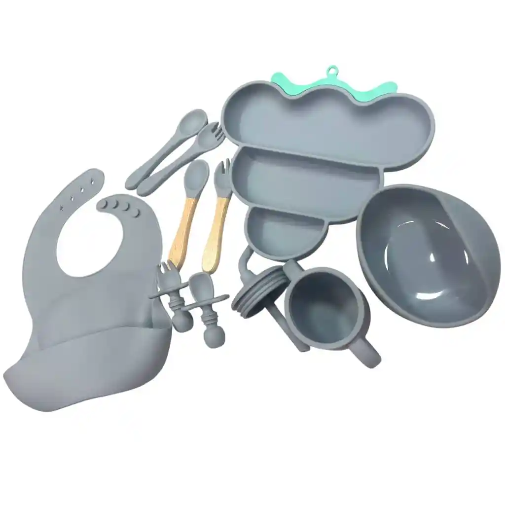 Set Vajilla Bebe En Silicona Alimentacion Diseño 10 Piezas