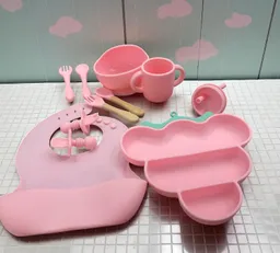 Set Vajilla Bebe En Silicona Alimentacion Diseño 10 Piezas