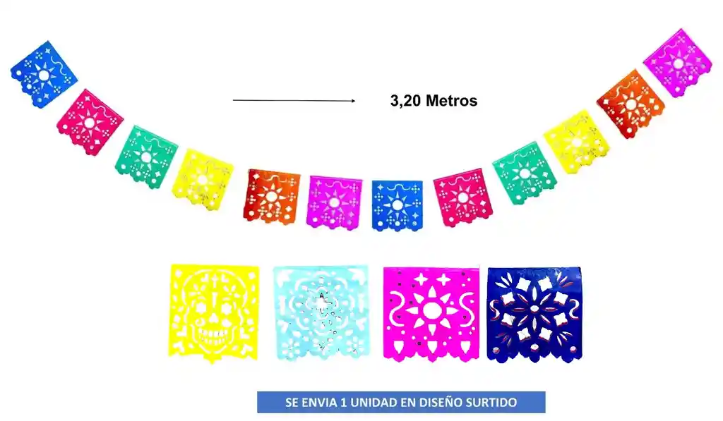 Banderin Pasa Calle Mexicano En Papel 3 Mts