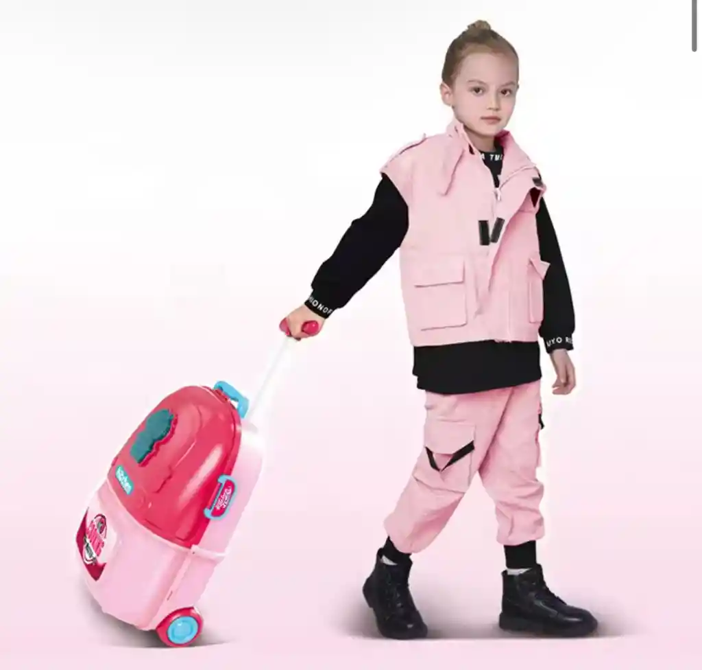 Cocina Infantil Maletín Portátil Con Ruedas Didáctico Niña