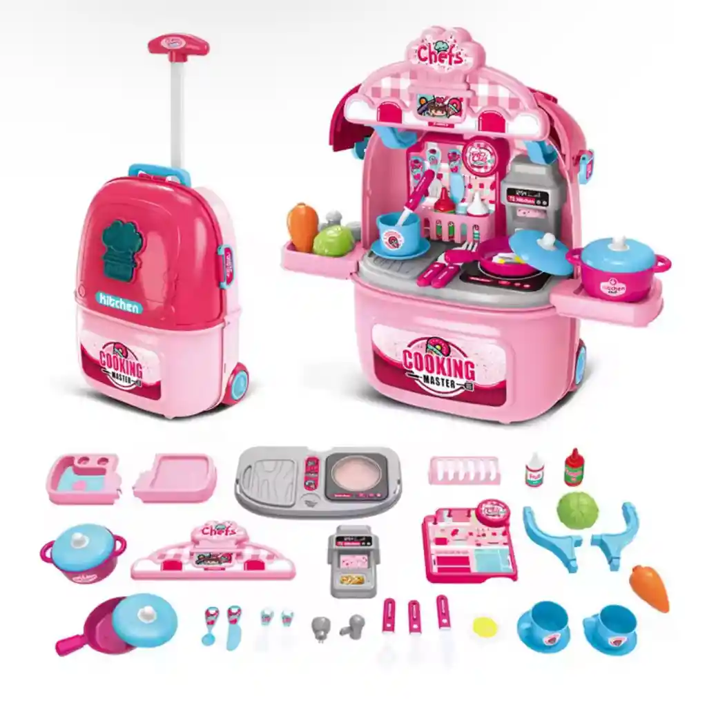 Cocina Infantil Maletín Portátil Con Ruedas Didáctico Niña