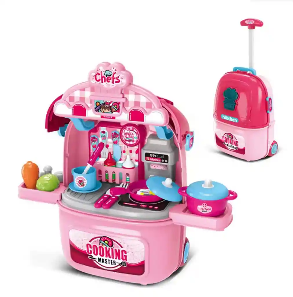 Cocina Infantil Maletín Portátil Con Ruedas Didáctico Niña