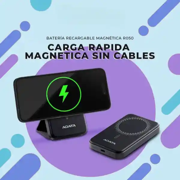 Power Bank Adata R050 Magnetic, Carga Rápida, Carga Inalámbrica - Azul