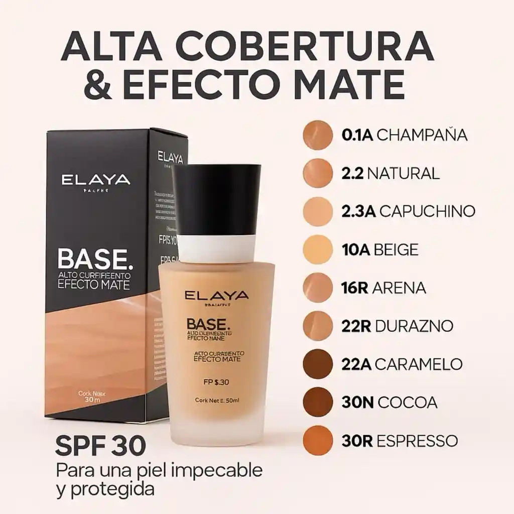 Base De Alto Cubrimiento Efecto Mate Elaya