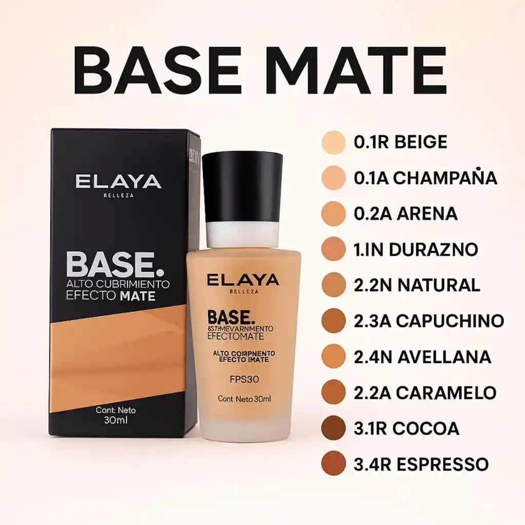 Base De Alto Cubrimiento Efecto Mate Elaya