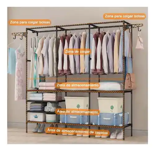 Closet Organizador 3 Espacios Zapatero Perchero Multifunción